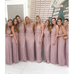 Ashley Stambouli Size M Rose Pleated Halter Maxi Dress Bridesmaids Elegant